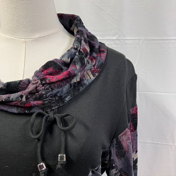 Simon Chang Mixed Knit Floral Cowl‎ Neck Long Sleeve Dress Black Pink Womens 6 - Picture 3 of 14